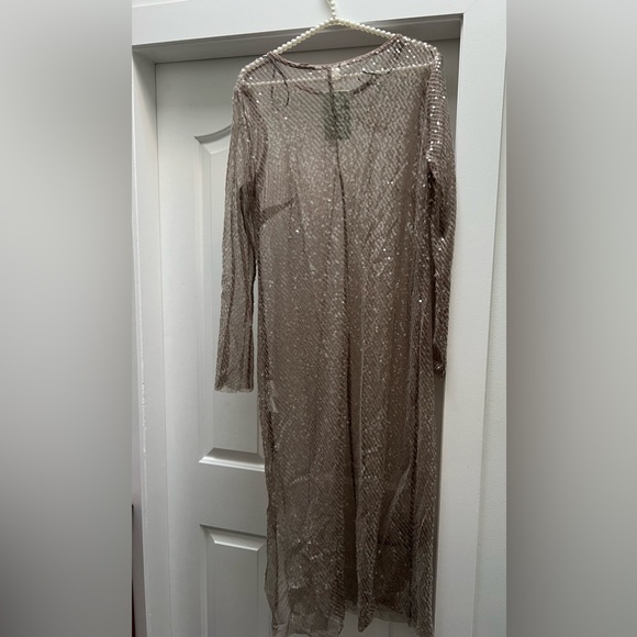 H&M Women’s sequin Beige Mesh dress Brand new Sz Large - Picture 5 of 15
